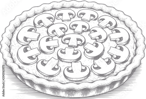 Tableau sur toile Hand-drawn of a delicious mushroom tart with a flaky crust