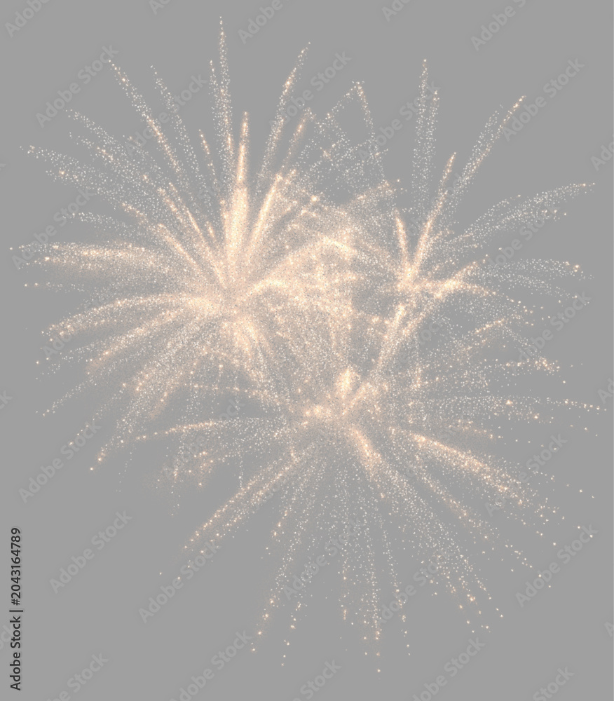 Fototapeta premium gold Golden firework explosion with bright sparks and thin stroke lines on transparent png background. Elegant festive display and overlay design for celebration and party decoration concept. texture