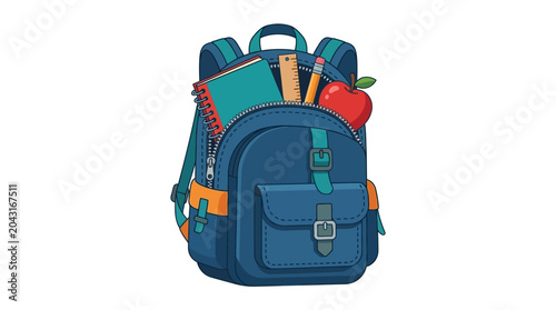 Blue Backpack with School Supplies Inside.