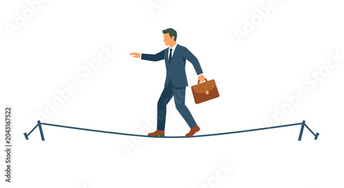 Photos Businessman walking on tightrope with briefcase.