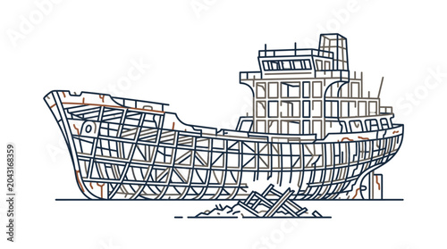 Canvastavla Shipbuilding Construction Blueprint Outline Drawing.