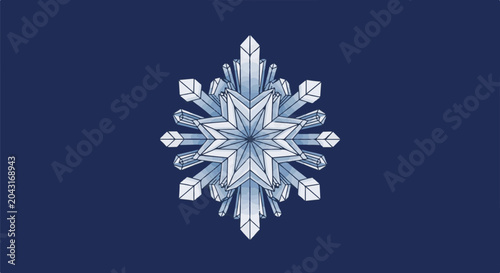Geometric ice crystal ornament on deep blue background