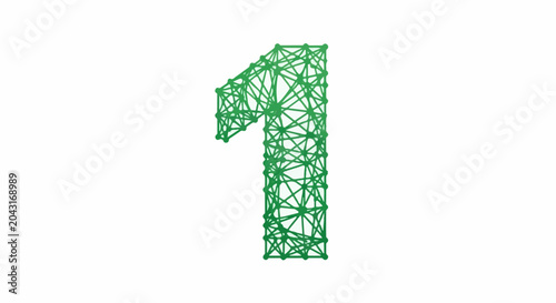 Green geometric number one wireframe structure