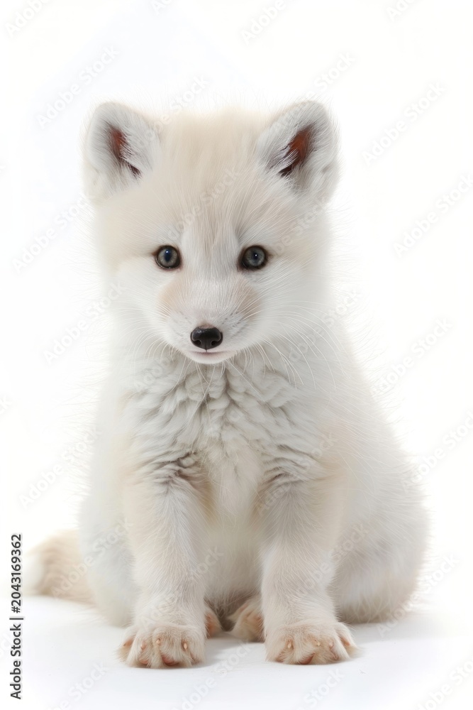 Naklejka premium Adorable fluffy white fox pup