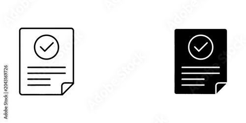 Approved document and verified file icon with checkmark document checkmark