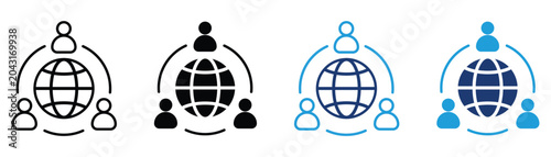 Connected world globe with global teamwork network, international community, online communication, social connectivity and worldwide business concept. Vector illustration and transparent PNG.