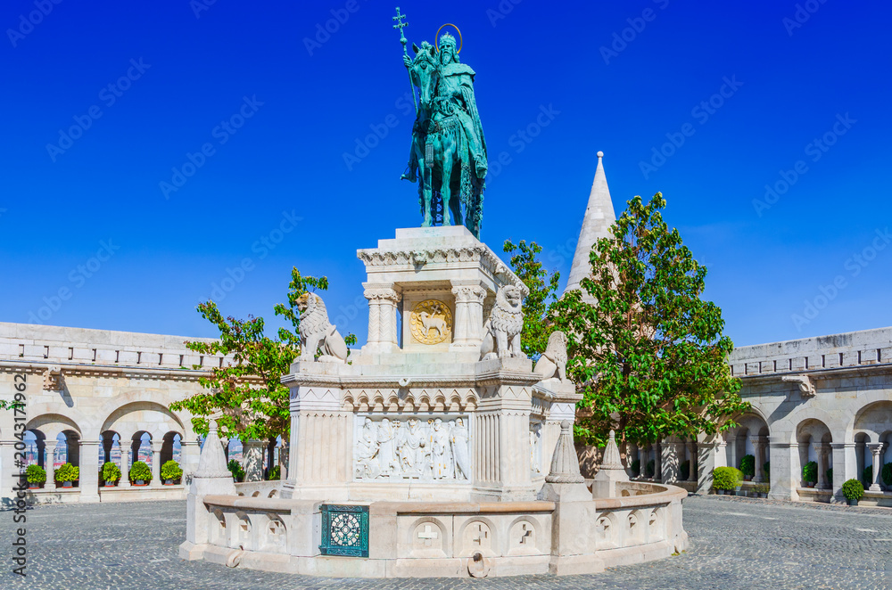 Fototapeta premium Budapest, Hungary. King Saint Stephen equestrian statue.