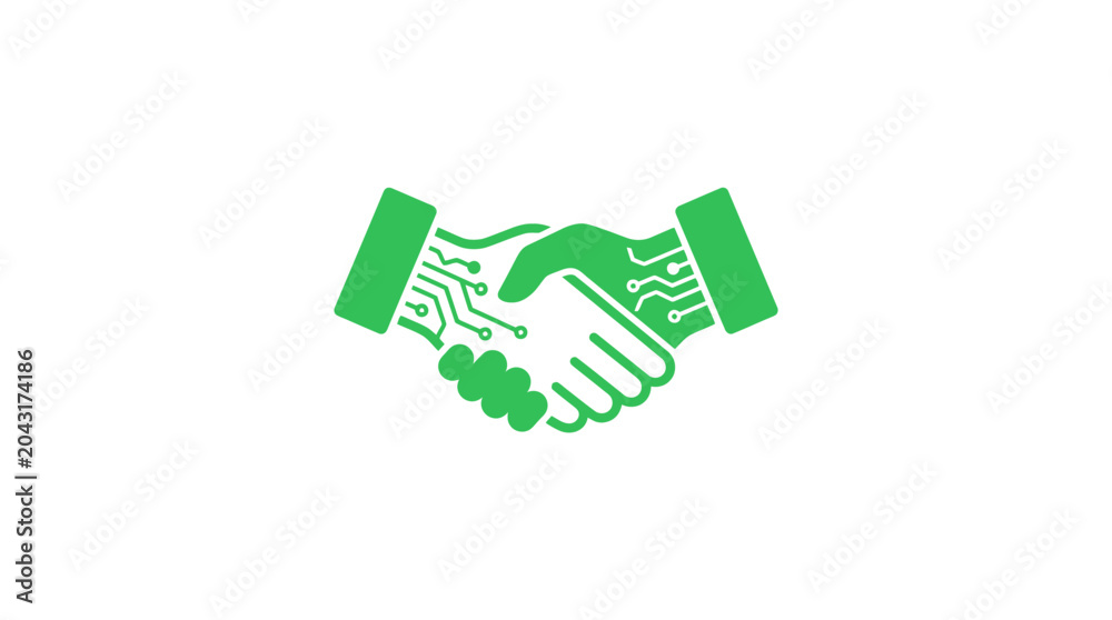 Fototapeta premium Digital Handshake Icon: Technology Partnership, Agreement, Innovation, Connection