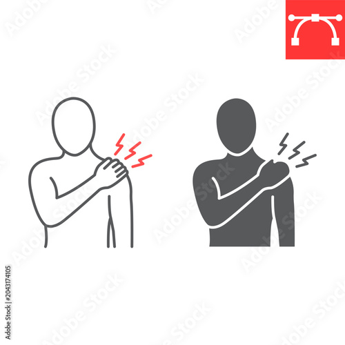 Muscle pain line and glyph icon, hantavirus and body ache symptom medical sign, painful shoulder healthcare vector icon, vector graphics, editable stroke outline sign
