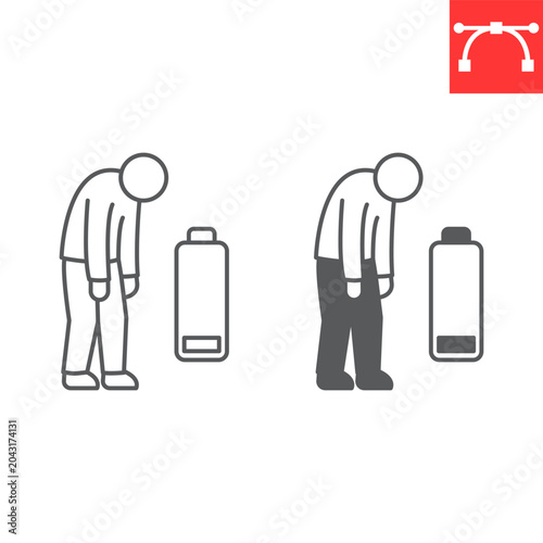 Severe fatigue line and glyph icon, hantavirus and weakness symptom medical sign, tired person healthcare vector icon, vector graphics, editable stroke outline sign