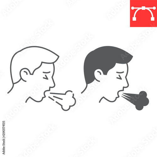 Cough line icon, hantavirus and respiratory illness symptom sign, coughing person medical vector icon, vector graphics, editable stroke outline sign