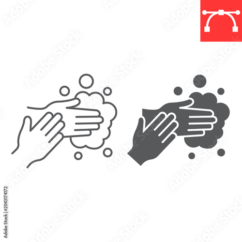 Hand washing line and glyph icon, hygiene and infection prevention medical sign, washing hands vector icon, vector graphics, editable stroke outline sign