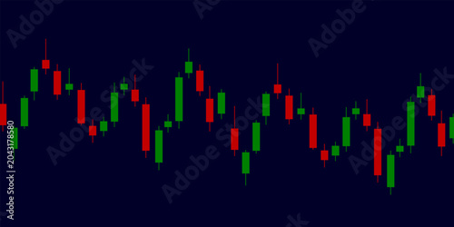 A digital candlestick chart on a dark background, illustrating volatile stock market trends, financial trading data, and investment price fluctuations for professional analysis.