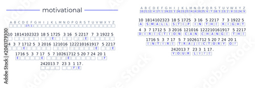 Canvastavla Motivational Quote Cryptogram Puzzle with Solution Vector: A small step in the