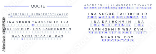 Foto Famous Quote Cryptogram Puzzle with Solution Vector: The world belongs to the o