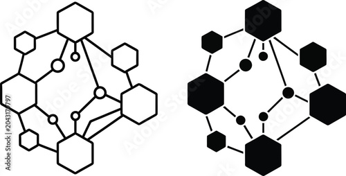 silhouette of futuristic molecular structure with hexagons