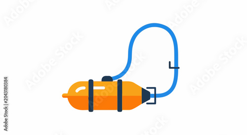 A stylized icon of an oxygen tank with a blue tube on a white background