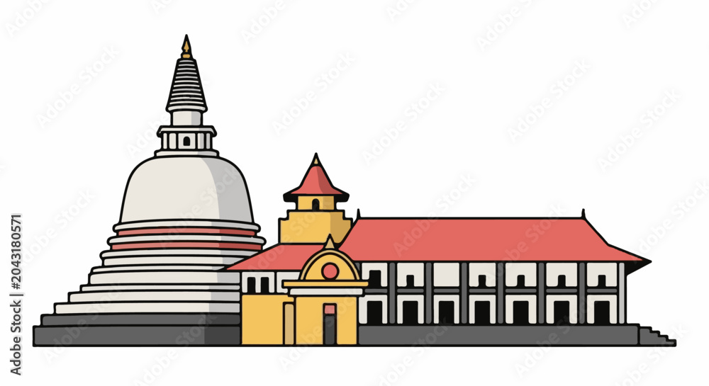 Obraz premium A stylized illustration of a large stupa and connected buildings