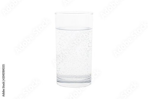 Billede på lærred Water with bubbles in a transparent white glass backdrop.