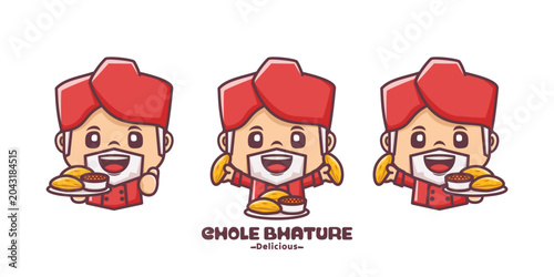 Chole bhature chef cartoon vector, culinary mascot illustration