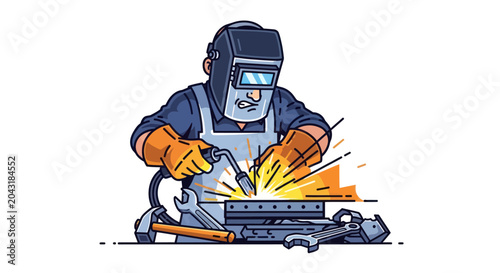 Foto Welder Working Vector Illustration