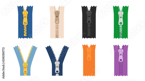 Fotografía Set of colorful zipper fasteners in flat vector style