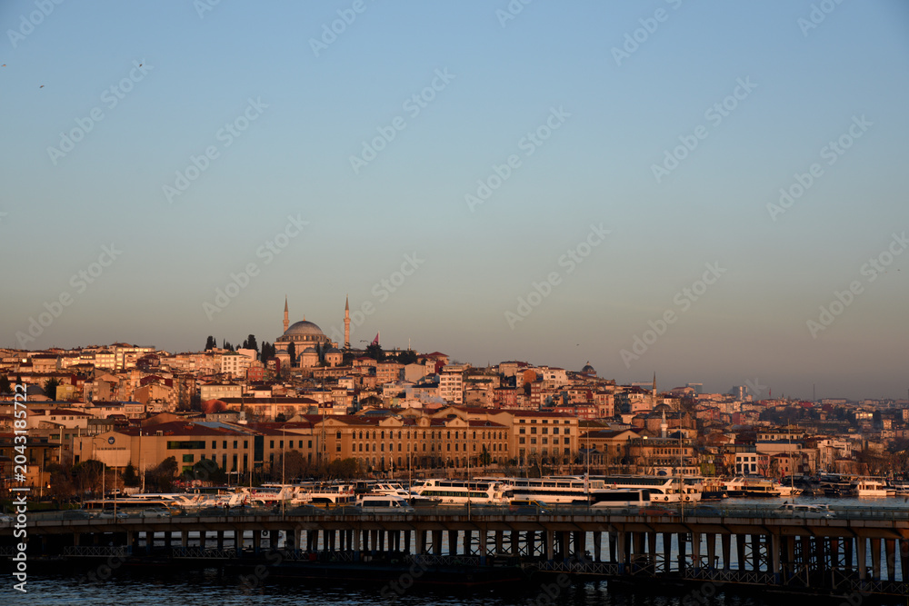 Fototapeta premium Beautiful dawn over Istanbul, Turkey, a nostalgic photo