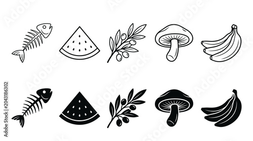 Food Ingredients Line and Glyph Icon Set