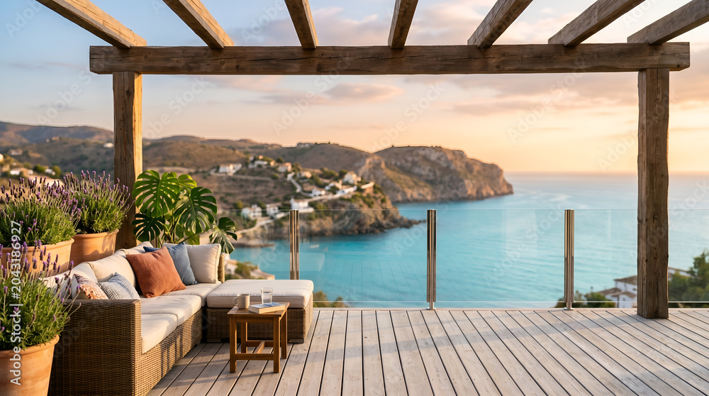Fototapeta premium Modern Mediterranean Terrace - zoom background