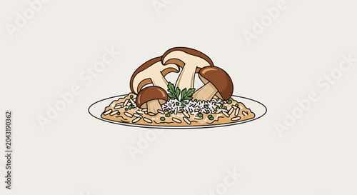 Delicious plate of mushroom risotto with parsley garnish