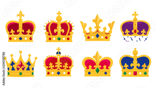 Photos Set of colorful royal crown illustrations on white background