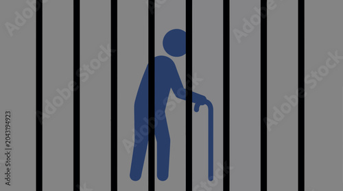 Obraz na plátne Silhouette of Senior Person Behind Bars Depicting Imprisonment