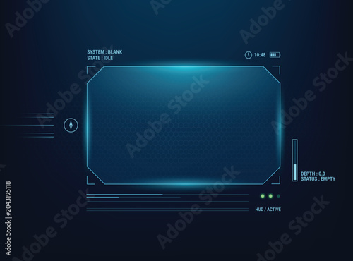 Futuristic blue HUD interface background central glowing digital frame with a subtle honeycomb pattern texture
