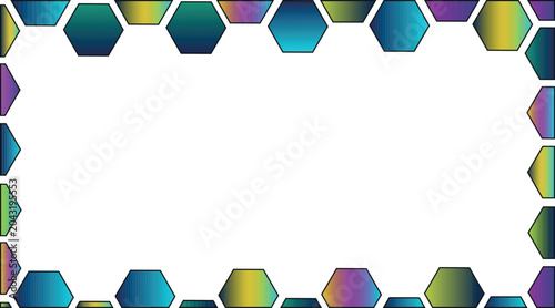 Foto A versatile border frame featuring a series of colorful gradient hexagons arranged in a clean hexagonal pattern on a crisp white background