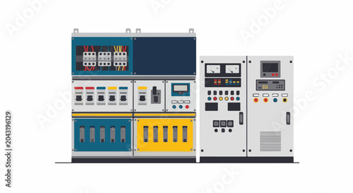 Complex electrical control panel with switches, meters, and indicators