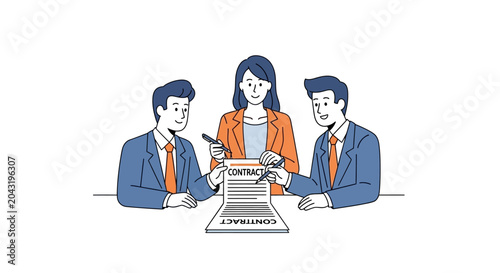 Business people signing important documents together.