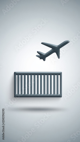 Airplane cargo container shipping transport logistics delivery export import freight global trade supply business travel commercial industry international isolated 3D illustration icon symbol