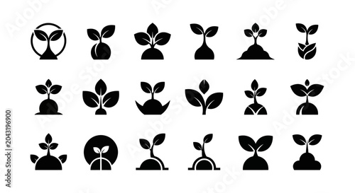 Black silhouettes of growing plants icons.