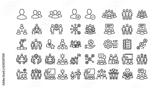 People outline icon pack team organization and community vector illustration