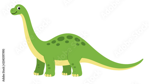 Fotografía Cute green long neck dinosaur cartoon vector illustration