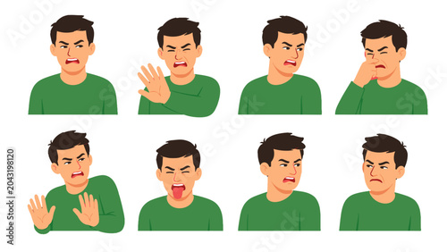 Foto Set of man showing disgust and aversion facial expressions