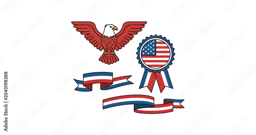 Obraz premium Showcase your national pride with this collection of classic American patriotic symbols.