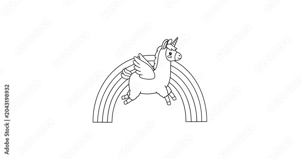 Obraz premium Let your imagination soar with this magical flying llamicorn jumping over a rainbow.