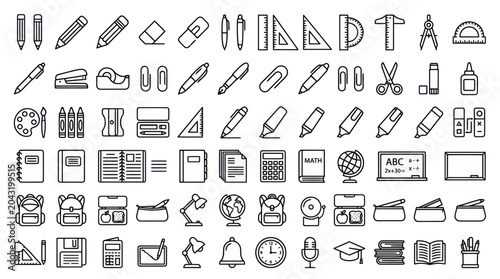 Foto School Supplies Icons Set - Back to School, Education, Office Supplies