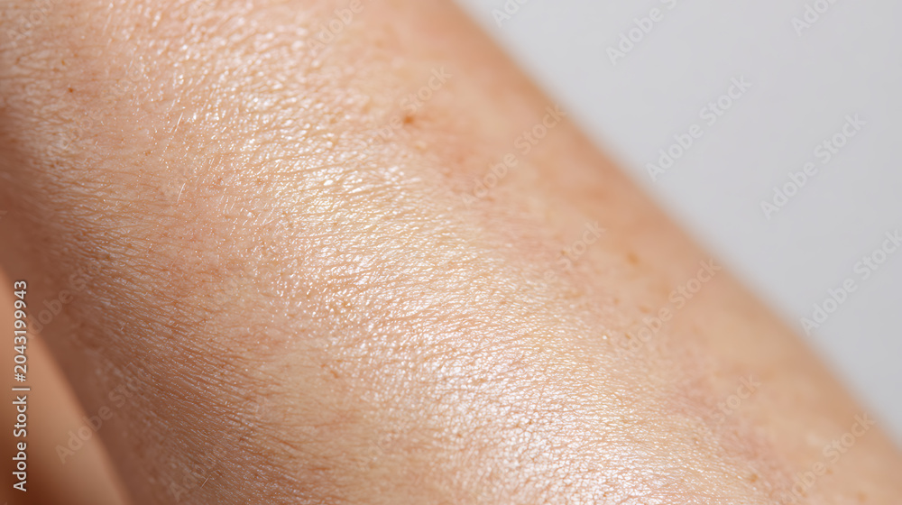 Fototapeta premium Close up human skin texture with pores and natural imperfections, detailed view of healthy epidermis, perfect for dermatology and beauty concepts