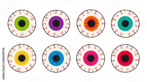 Photos Set of colorful cartoon eyeballs with different iris colors