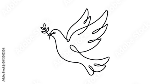 Photos Minimalist Dove Line Art with Olive Branch - Symbol of Peace and Hope
