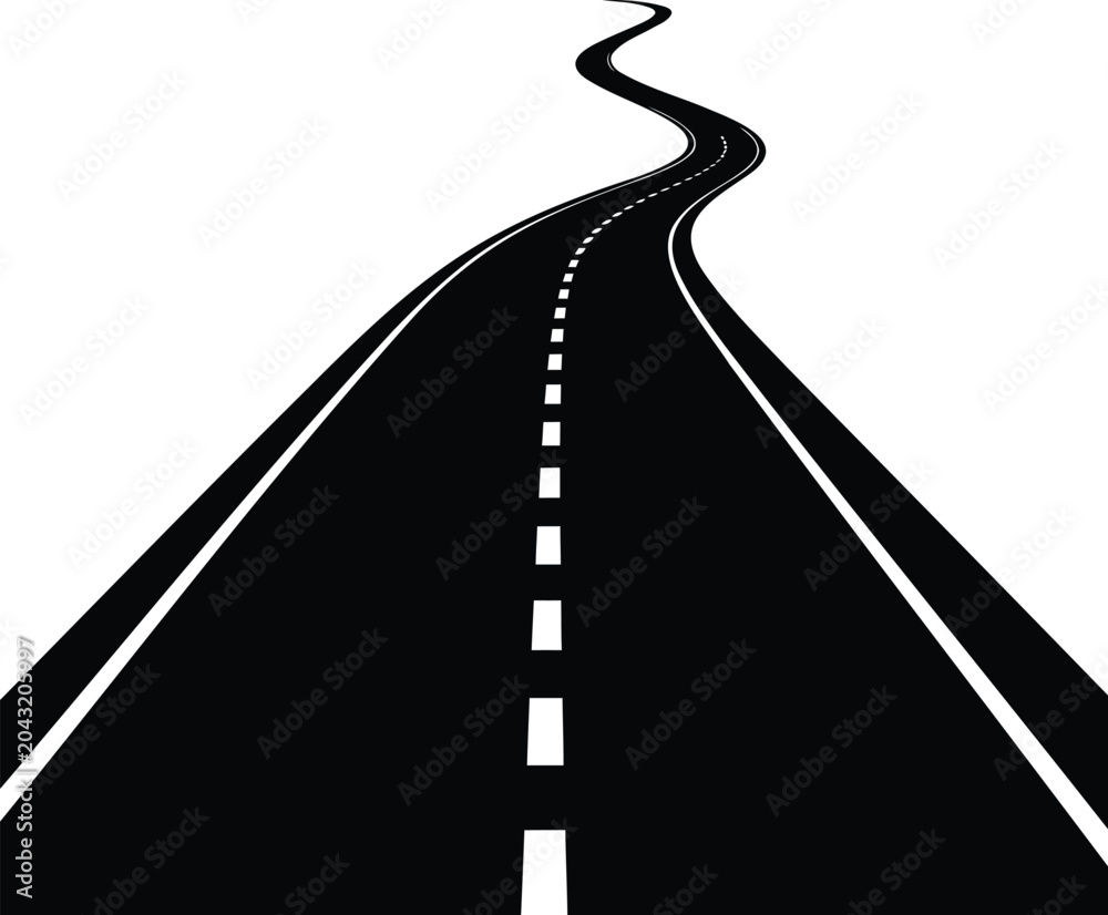 Фотография Black and white winding road perspective with dashed lines vector design