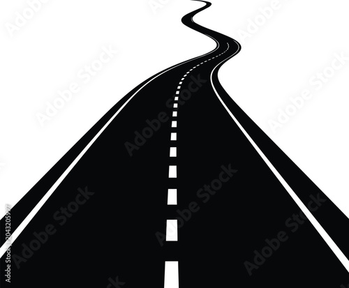 Cuadro en lienzo Black and white winding road perspective with dashed lines vector design