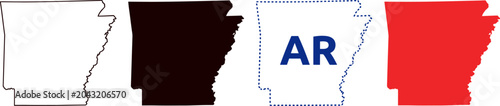 Photos Arkansas state map outline icon set in black white blue and red